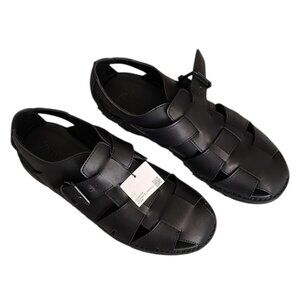 Men Zara Cage Buckle Up Sandals/Shoes Leather Black size (43 EUR) (10 USA)
